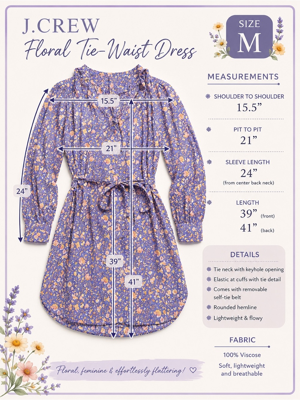 J.Crew Lavender Cotton Voile Floral Tie-Waist - Shirt Dress/Beach Cover-Up